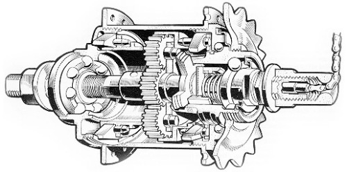 Sturmey Archer 3-speed hub cutaway